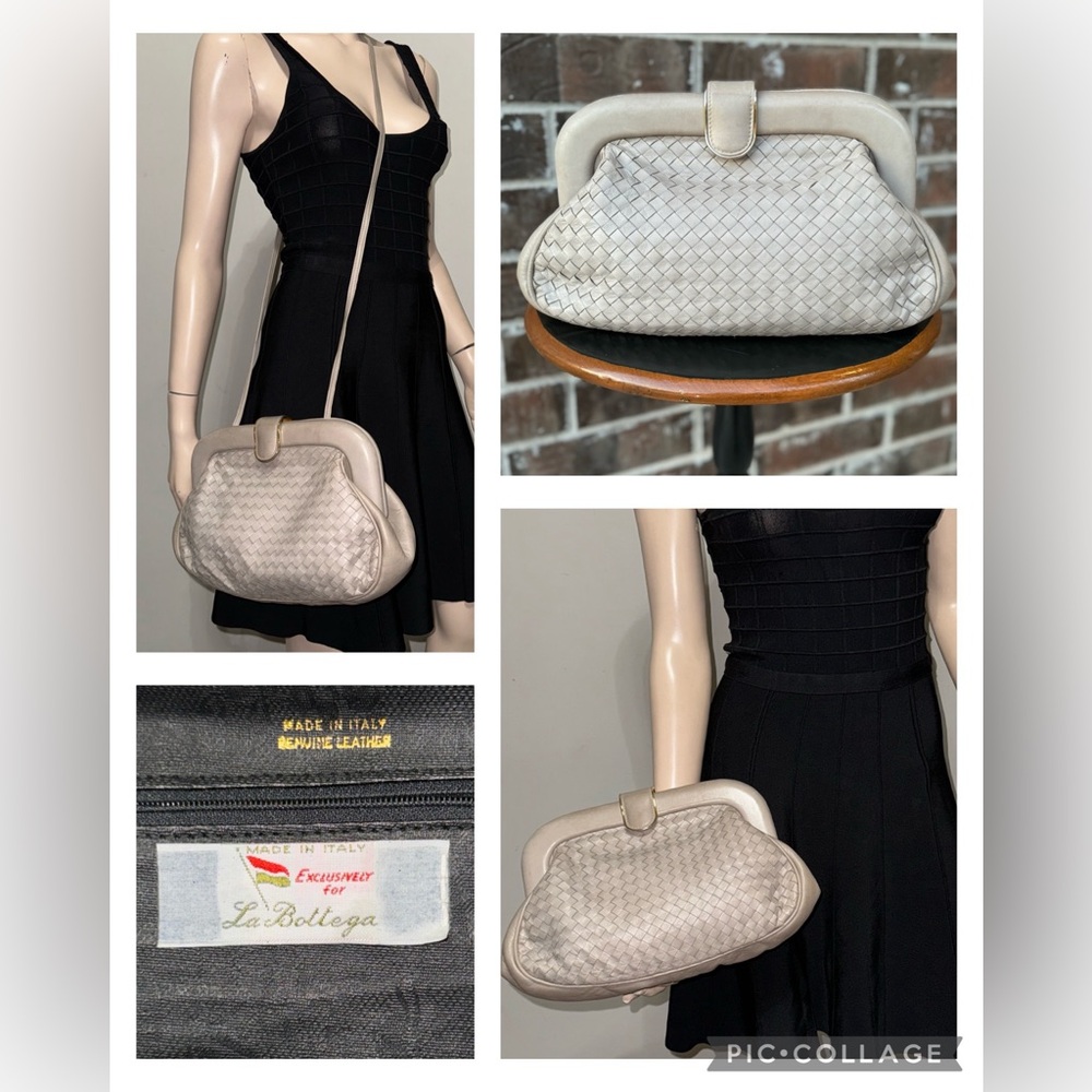 Vintage LA BOTTEGA Woven Leather Clutch Crossbody
